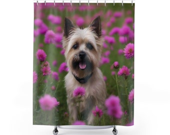 Floral Cairn Terrier Duschvorhang: Verleihen Sie Ihrem Badezimmer Charme mit unserem 71 "x 74" Duschvorhang mit einem verspielten Welpen