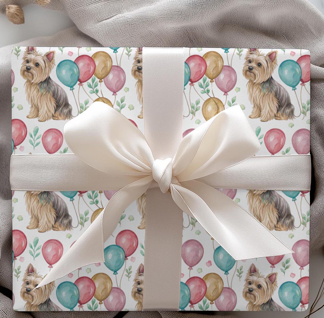 Yorkie Wrapping Paper Yorkie Gift Wrap - Yorkshire Terrier Birthday Wrapping Paper With ...