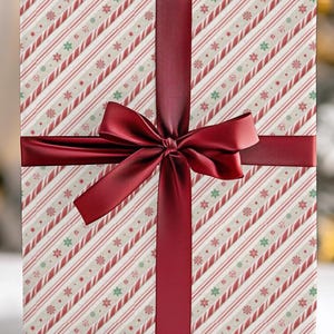 Christmas Wrapping Paper 24x72 or 24x144 Red Green Candy Cane Stripes Snowflakes Holly Holiday Gift Wrap Rustic Festive Winter Decor
