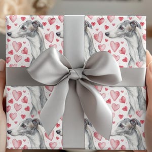 Whippet Dog Wrapping Paper 24x72 24x144 Valentine Gift Wrap Greyhound Hearts Love Cute Pup Watercolor Romantic Whippet Lover Gift Decor