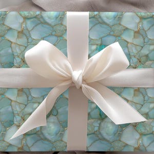 Teal Agate Gift Wrap Blue Green and Gold Stone Pattern Wrapping Paper for Weddings Birthdays Unique Gifts 24x72 or 24x144 Inch Rolls