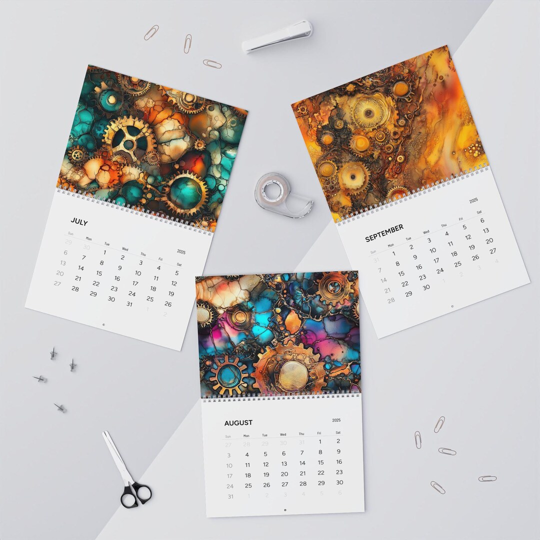 Steampunk Alcohol Ink Designs Wall Calendars 2025 Vintage Industrial