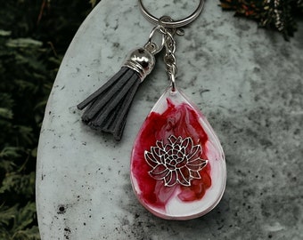 Blossom Everywhere: Handmade Keychain with Lotus Flower Charm and Tassel - Carry Serenity and Beauty Wherever You Wander! Mother’s Day