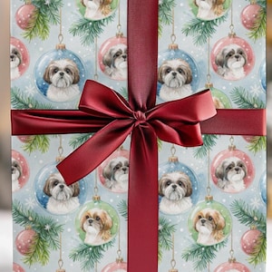 Shih Tzu Christmas Gift Wrap 24x72 24x144 Dog Wrapping Paper with Holly and Berries Cute Winter Holiday Paper for Pet Lovers Shih Tzu Mom