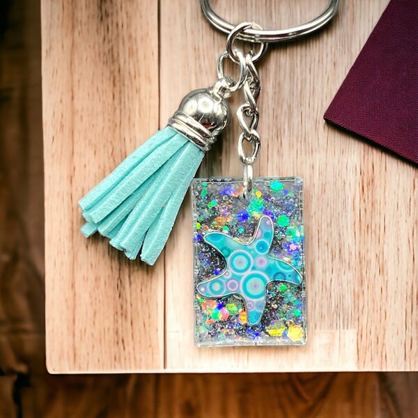 Starry Seaside Charm: Petite Keychain with Colorful Starfish and Tassel | Mothers Day Gift | Birthday Gift | New Driver Gift | Fun & Quirky