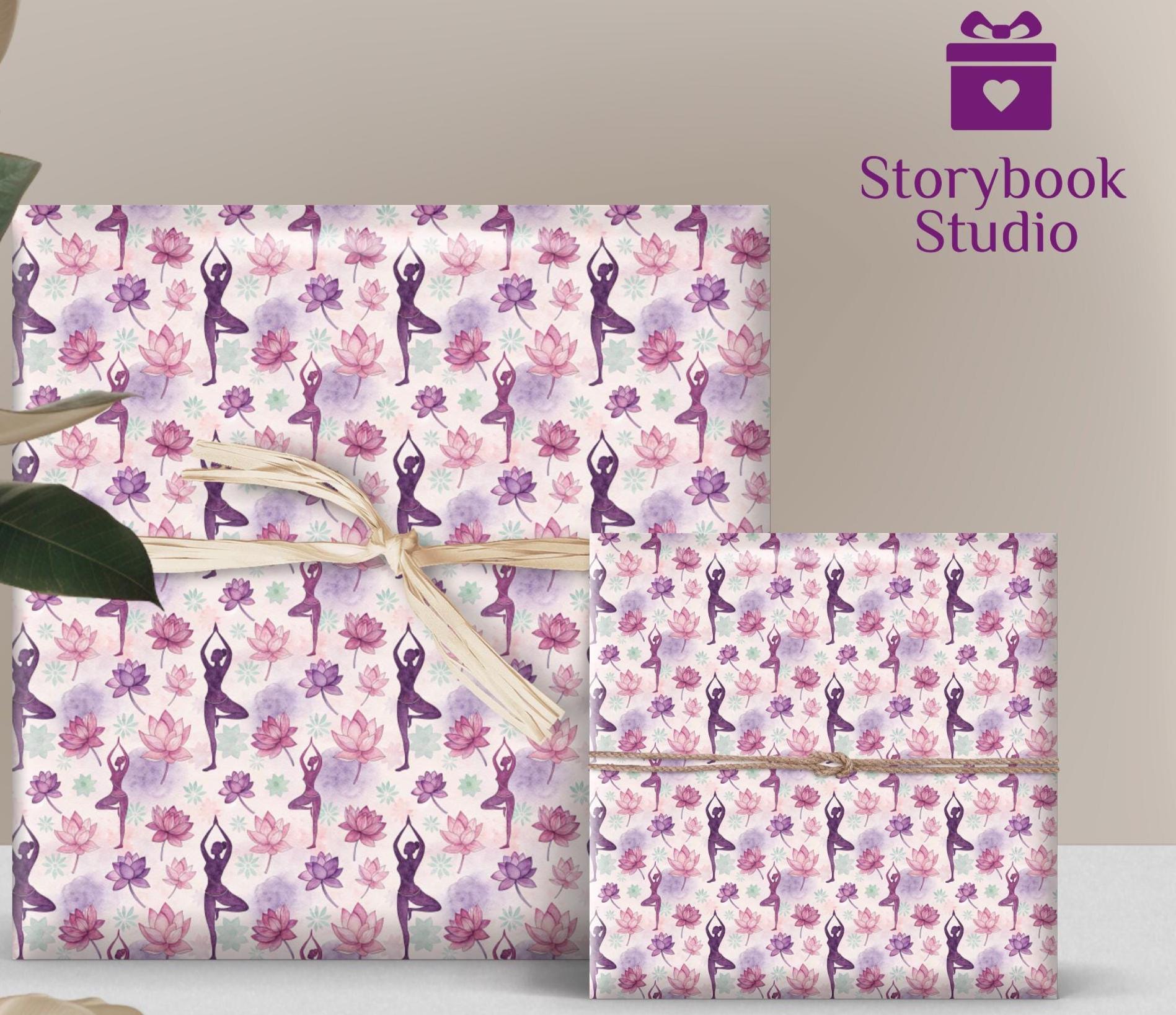 Yoga Lotus Gift Wrap 24x72 or 24x144 Purple Pink Meditation Wrapping Paper Mindful Present Spiritual Floral Zen Wellness Yoga Lover Decor