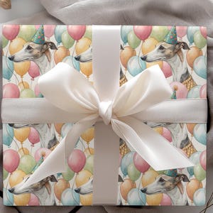 Whippet Dog Birthday Gift Wrap 24x72 24x144 Party Hat Balloon Watercolor Whippet Wrapping Paper Greyhound Lover Dog Themed Celebration Decor
