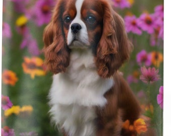 Blooming Cavalier Shower Curtain: Infuse your bathroom with charm with our 71" x 74" curtain, featuring a serene spaniel