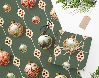 Vintage Ornaments Wrapping Paper | Vintage Christmas Gift Wrap | Vintage Holiday Wrapping Paper | Vintage Christmas Design Wrapping Paper