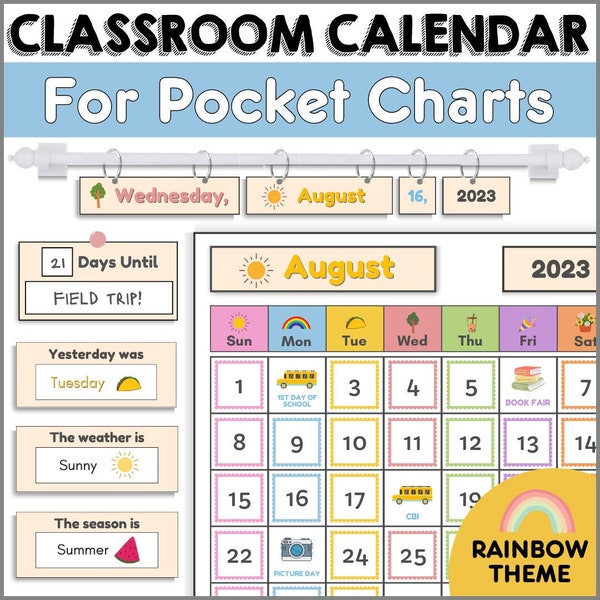 Classroom Calendar for Pocket Charts | Rainbow