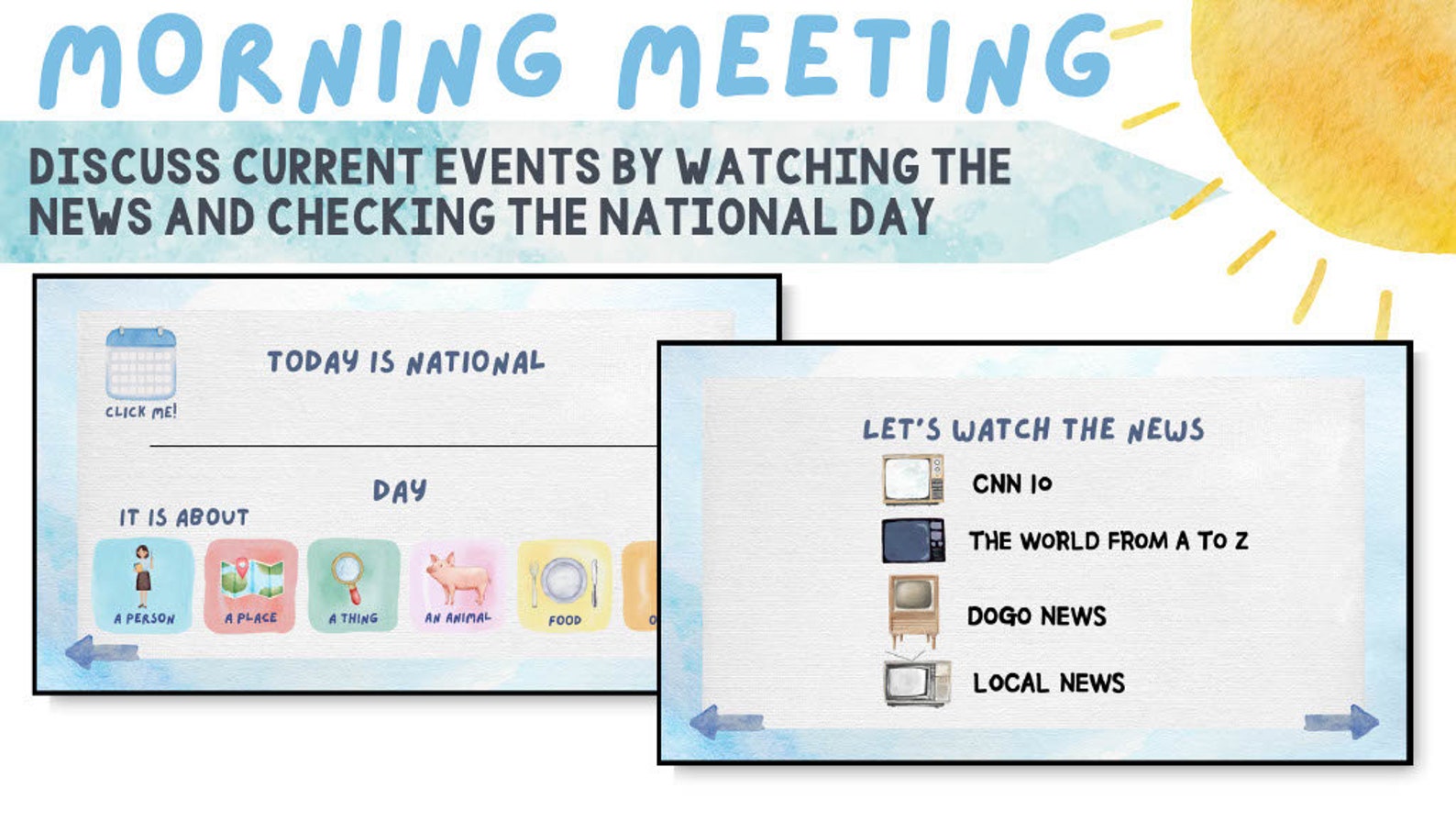 Morning Meeting Editable Google Slides | Watercolor-themed | for ...