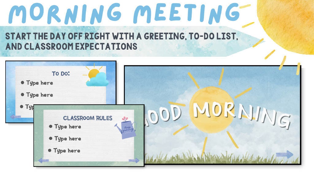 Morning Meeting Editable Google Slides | Watercolor-themed | for ...