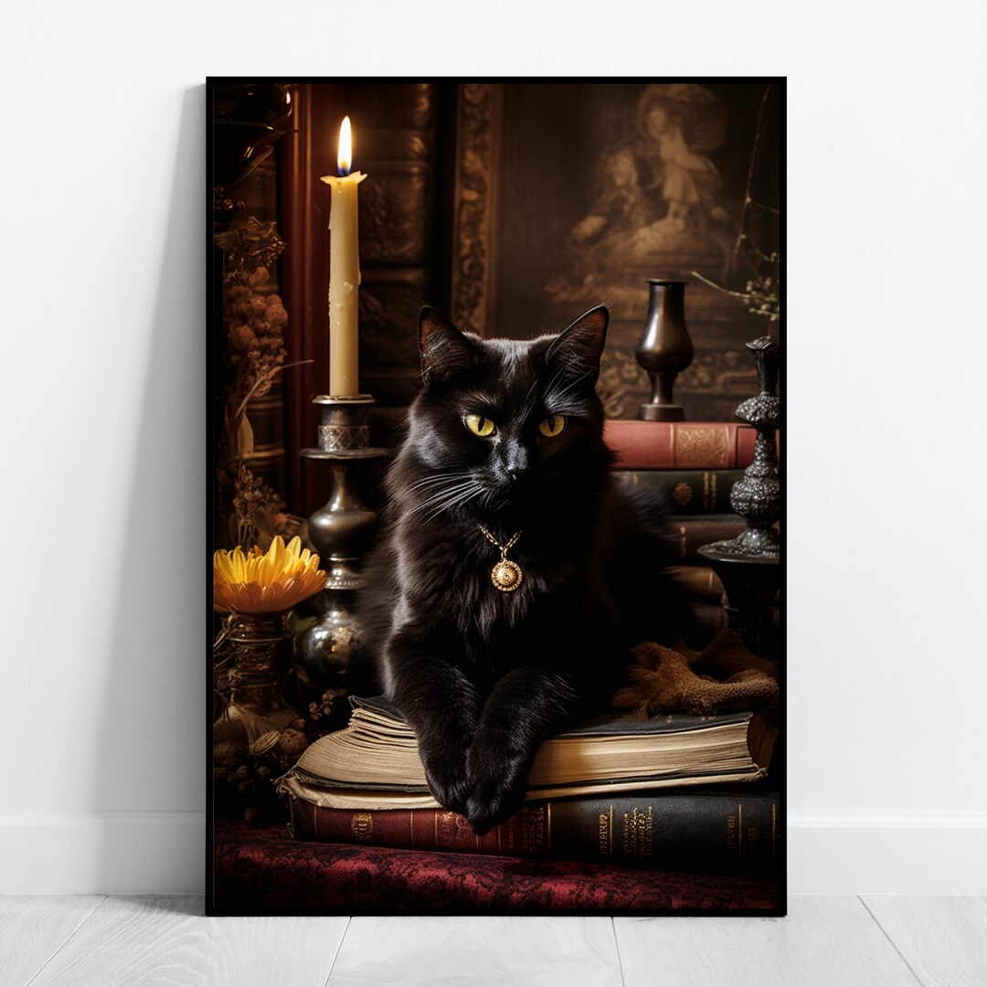 Black Cat Portrait Victorian Art Print Vintage Poster Dark Academia ...