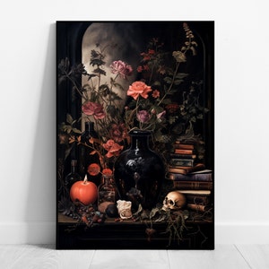 Gothic Poster Dark Academia Poster Cottagecore Poster Vintage Flower Wall Art Dunkle Romantik Wandkunst Stillleben Wandbild