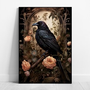 Gothic Poster Dark Academia Poster Raben Poster Vintage Flower Wall Art Dunkle Romantik Wandkunst Mystik Wandbild