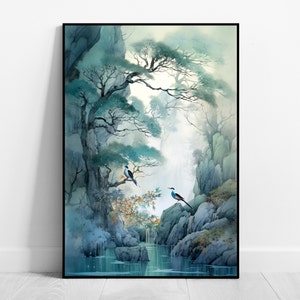 Japan Poster Japanisches Aquarell Feng-Shui Wandbild Neutrale Wandkunst Japanische Natur Wandbild
