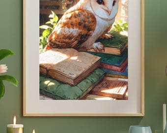 Barn Owl Watercolor Print | Rustic Woodland Cottagecore Wall Art, Vintage Owl Illustration (Digital Download)