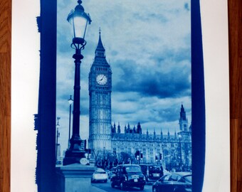 Cyanotype photo of Big Ben in London