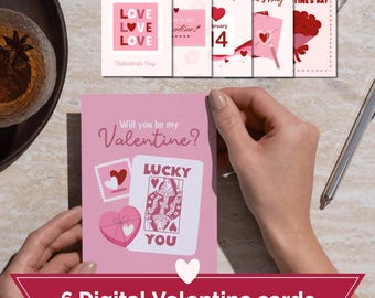 Bundel met 6 digitale valentijnskaarten – direct te printen