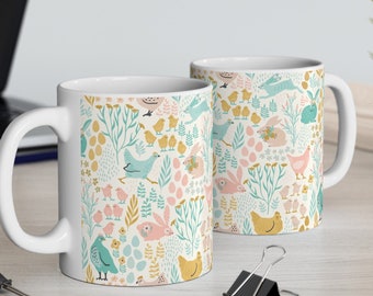 Happy Easter Coffee Cup, Easter Mug Gift, Bunny Coffee Mug, 11oz and 15oz Cups, Pastel Easter
