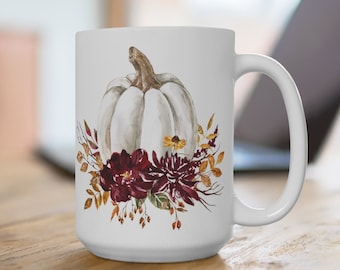 White Pumpkin Mug, Autumn Florals Mug, Pumpkin Spice, Coffee Mug, White Pumpkin, Floral Whispers and a White Pumpkin