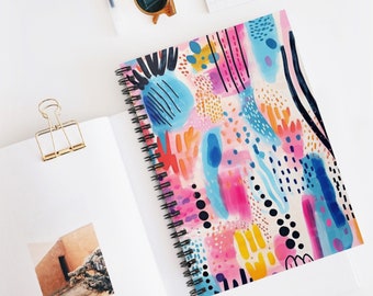 Whimsical notebook, watercolor notebook, abstract pink and blue, watercolor, vibrant, whimsical, whimsical gift, cute notebook