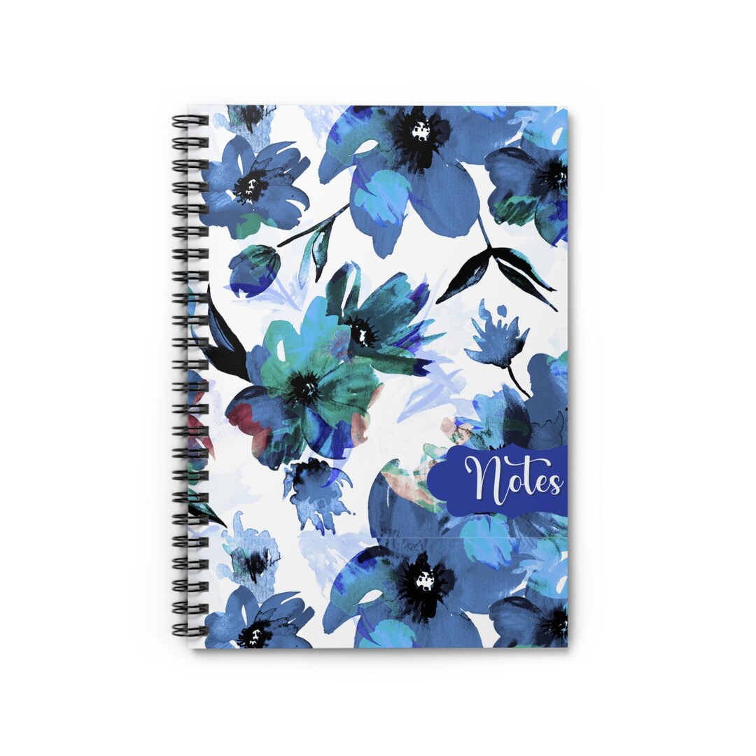Blue Watercolor Floral Notes Notebook | Spiral Ruled Journal - Etsy