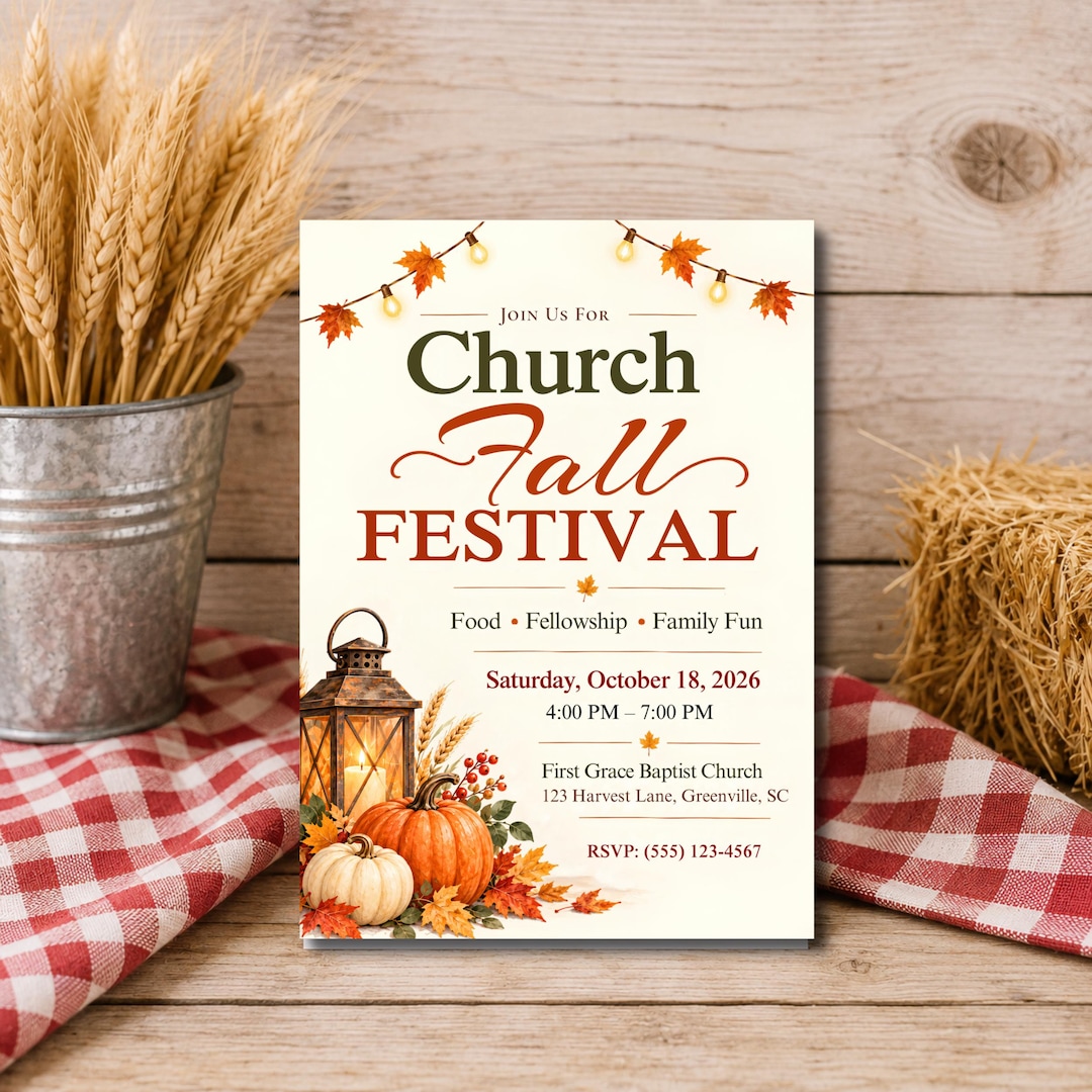 Church Fall Festival Invitation, Editable Canva Template, Harvest ...