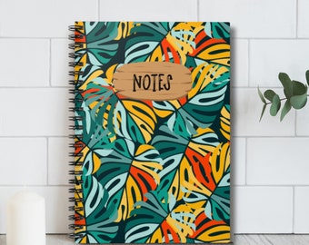Plant Spiral Notebook Journal, Botanical Lined Notebook, Monstera Leaves Spiral Notebook, Tropical Notepad