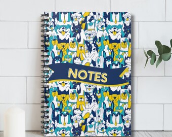 Cute Dog Lover Gift Spiral Notebook Gifts, Dog Pattern Notebook, Puppy Notebook, Traveler Notebook for Vacationers, Dog Notebook Journal