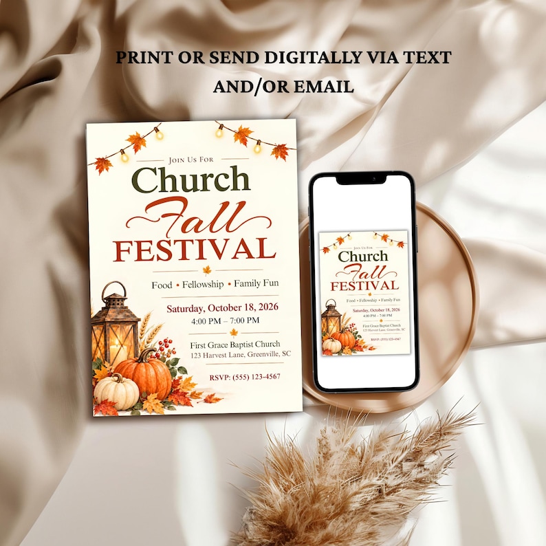 Church Fall Festival Invitation, Editable Canva Template, Harvest ...