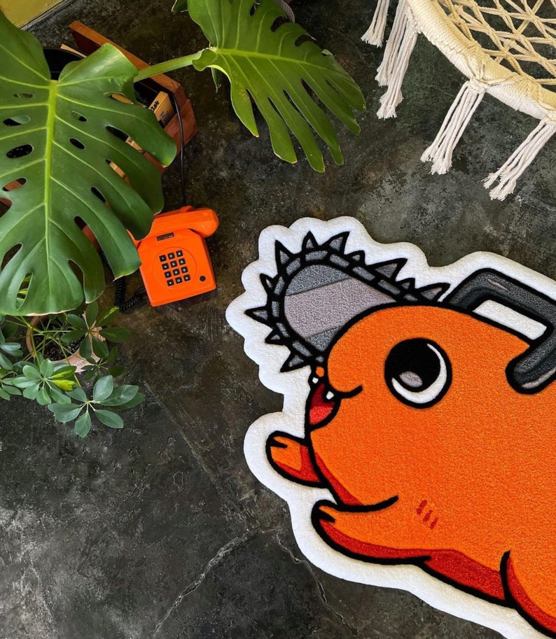 Custom Pochita Tufted Rug Anime Chainsaw Rug, Handmade Fluffy Carpet