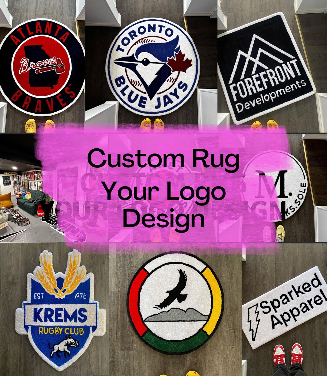 Custom Logo Rug Handmade Tufted Area Rug, Personalized Doormat