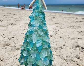 Sea Glass Tree with Lights – Green, Teal and White 15"