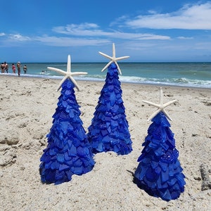 Sea Glass Tree with Lights - Dark Blue 15&quot;