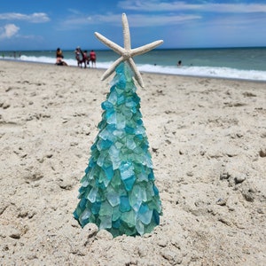 Sea Glass Tree with Lights – Green, Teal and White 11&quot;
