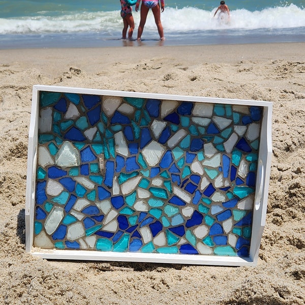 Sea Glass Serving Tray - Light Blue, Dark Blue and White