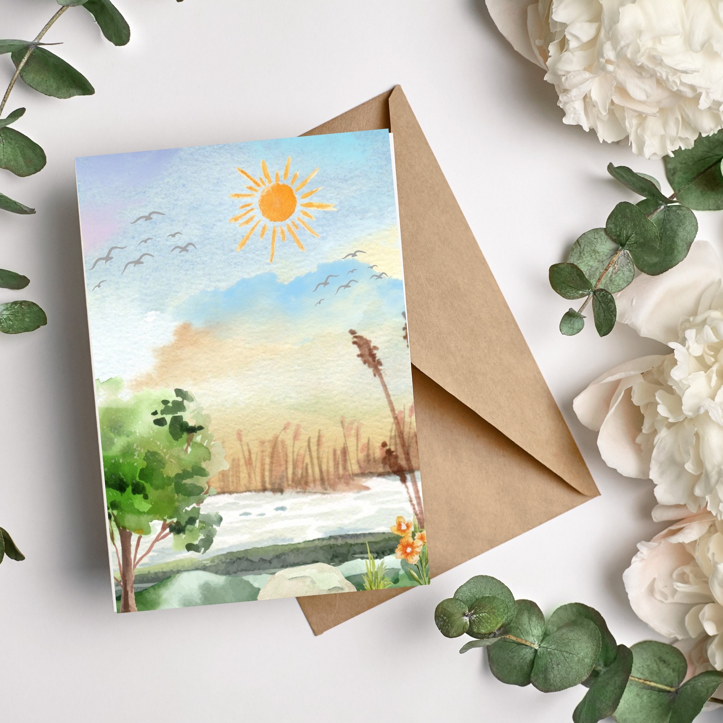 Watercolor Greeting Card Set Watercolor Landscape Blank Card Set Thank ...