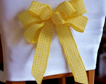 Yellow White Wired Ribbon Bow For Wreath Minimalist Design Interior Wall Door Decor Wedding Decoration Chair Swag For Bride Bouquet