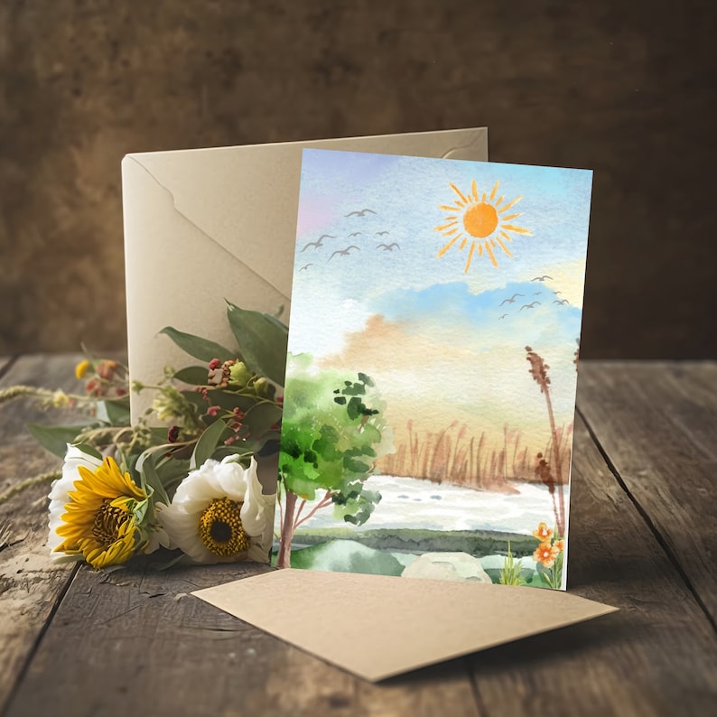 Watercolor Greeting Card Set Watercolor Landscape Blank Card Set Thank ...