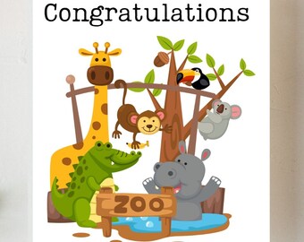 Zoo Animals Congrats Cards Baby Shower Greeting Cards Folded Minimalist Cards Thank You Note Cards Set of 4 and 12