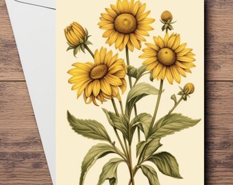 Floral Sunflower Bouquet Greeting Card Set Blank Card Set Folded Nature Card Set Invitation Card Notecards Botanical Cards Set of 4 and 12