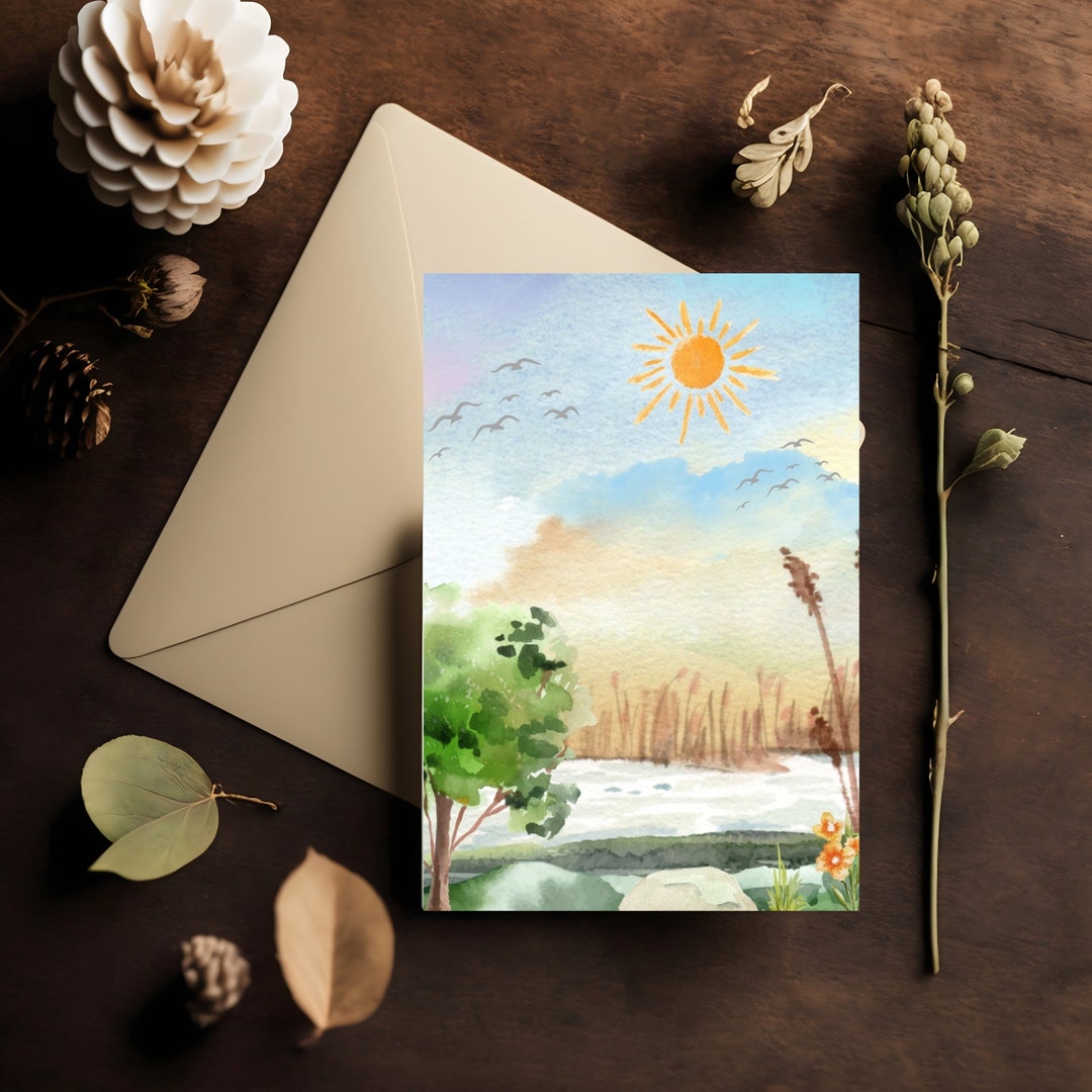 Watercolor Greeting Card Set Watercolor Landscape Blank Card Set Thank ...