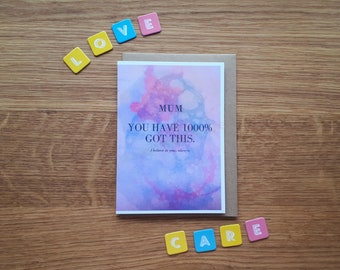 Chic trendy Handmade Card with uplifting positive caring statements on pastel marble effect bubble painted artistic background friend family