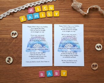 NICU Father's Day poem. A6 personalised card print with pink blue muted rainbow picture. Baby in hospital. New parent Dad Daddy Daddies Gift