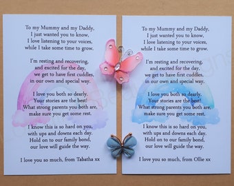 NICU personalised Poem card print with muted rainbow picture. In hospital new baby sibling big brother sister mummy daddy mummies daddies A6