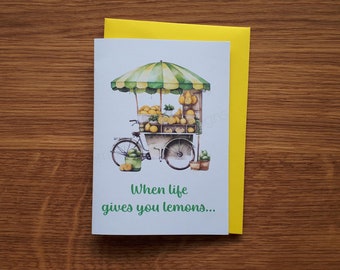 Chic A6 Handmade Card When life gives you lemons lemonade cheerful uplifting motivating quote divorce, break up, thinking of you, redundancy