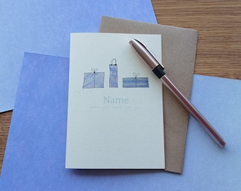 Happy Birthday Present Personalised Handmade Chic Card. Print of one of my original paintings outlined in ink by hand. Husband, Brother, Dad