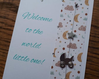 Personalised A6 neutral gender New Baby handmade Welcome to the world little one embellished card Daughter Son Niece Nephew Grandchildren