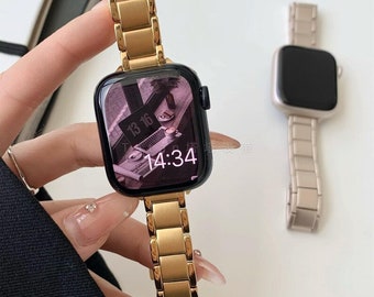 Metal Slim Apple Watch Band Series 9/8/7/6/5/4/3/SE/Ultra 2 iWatch Strap 38 40 41 42 44 45 49mm Gold Watch Strap Women Apple Watch Charms